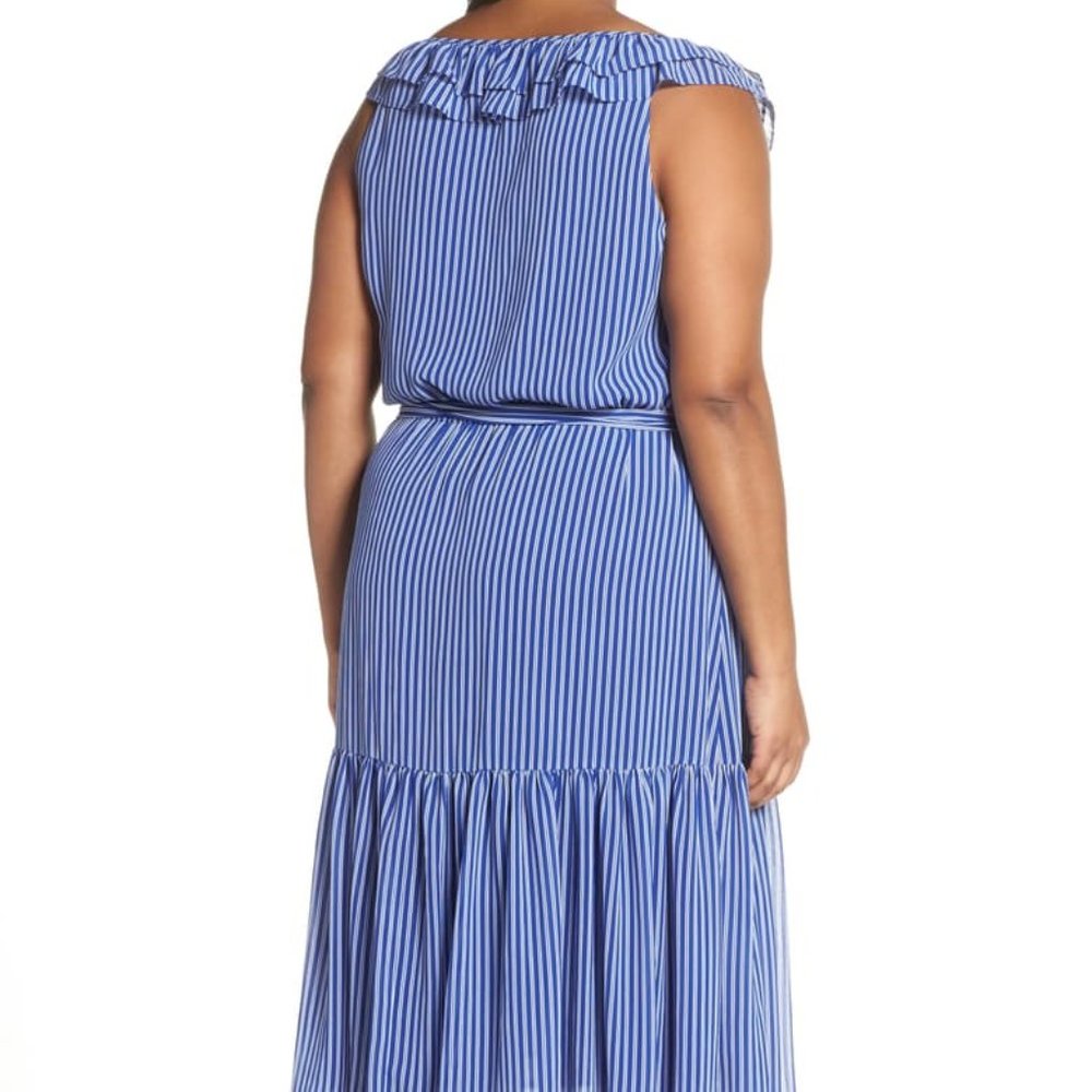Michael Kors Plussize Striped Tiered Midi Dress - Picture 4 of 7